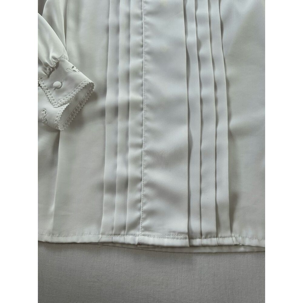 Yves St. Clair Pleated White Long Sleeve Collared Blouse, Size 14, Button Down - Picture 6 of 10